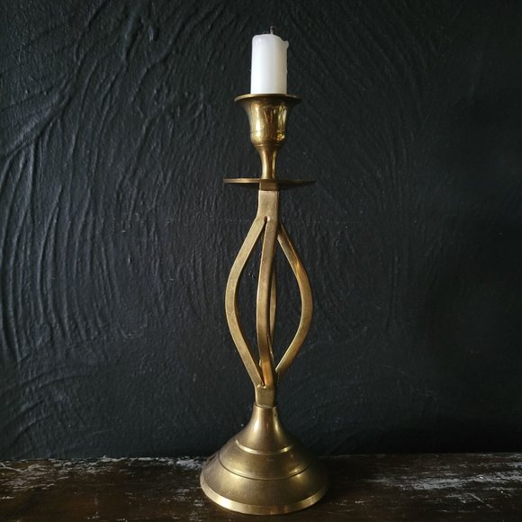 Vintage Curved Brass Candle Holder, Vintage Brass Candle Holder, Boho Decor - Picture 2 of 4